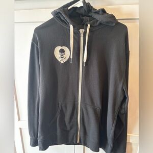 Black Zip-Up Hoodie with Heart Skull Graphic